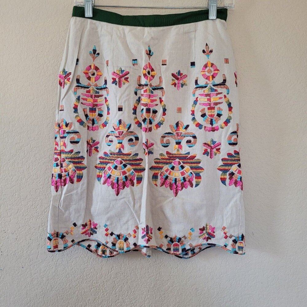 Corey Lynn Calter White A-Line Skirt with Multicolor Embroidery